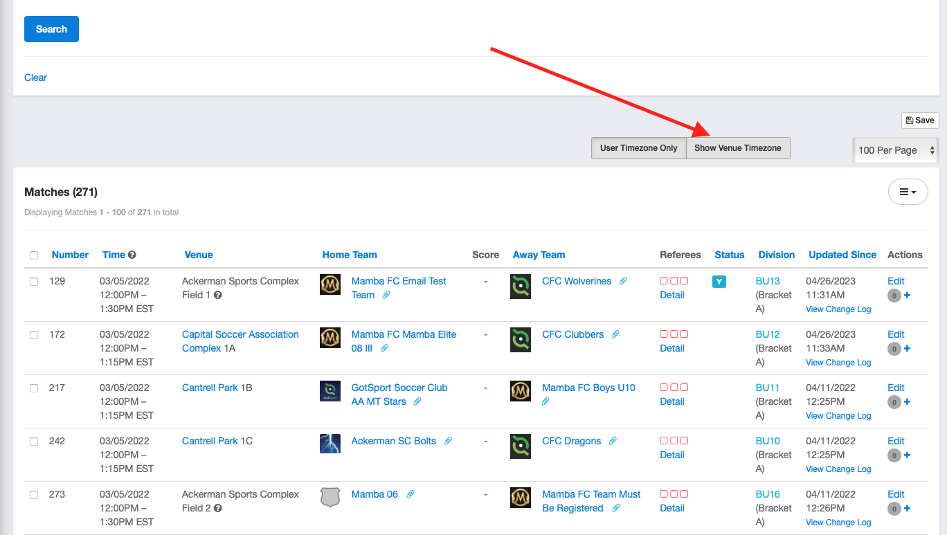 Mastering Laravel Timezones A Definitive Guide to Avoiding User-Timezone Issues - How to view match list with Venue Time and User Timezones  GotSport